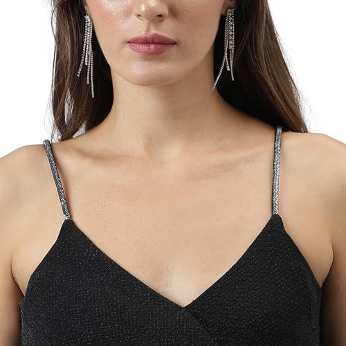 Latin Quarters Women Black V-Neck Strap A-Line Solid Dress_XL