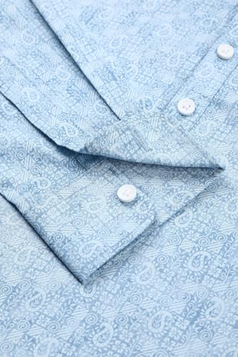 Boys Light Blue Print Casual Shirt