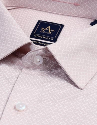 Arrow Mens Pink Geometric Full Sleeve Cotton Fitted Shirt (ARAISH0277_Pink_)