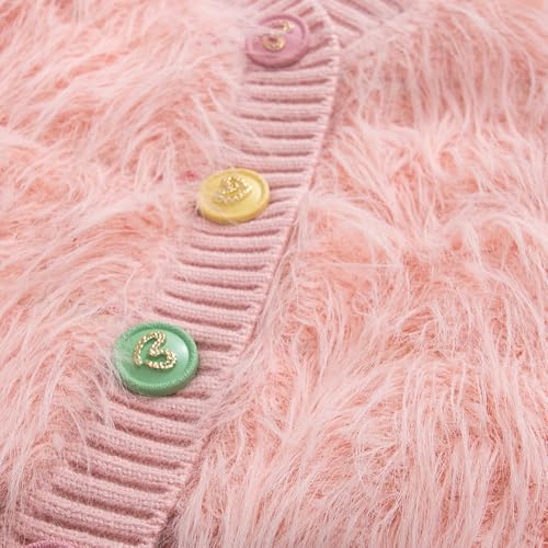 Hopscotch Girls Full Sleeves Pink 2-Pc Faux Fur Cardigan Pants Set For Ages (3-4 Years)