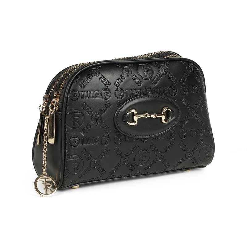 tresmode BERGEN Black Vegan Leather Sling Bag