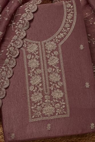 Soch Womens Blush Pink Crushed Tissue Embroidered Unstitch Dress Material With Zari