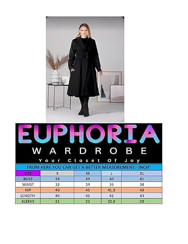 OFFICE PURPLE Women Dress, Women's Elegant Long Coat - Double Breasted, Flared Winter Overcoat with Lapel Collar and Pockets for Formal Casual and Winter Wear (Black, L)