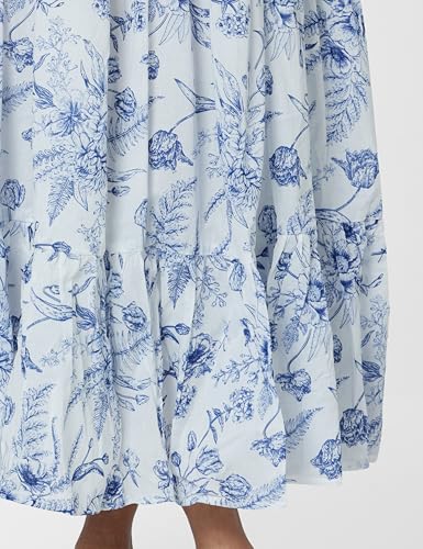 Biba Women's Off-White-Blue Cotton Tiered Printed Dress_36