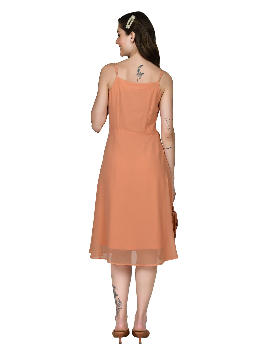 Zink London Women's Orange Solid A-Line Midi Dress