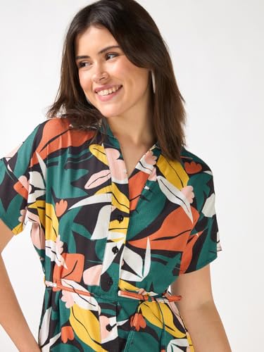 Bewakoof Women's All Over Printed Relaxed Fit Half Sleeve Collar Viscose Rayon Dress_684816_Multicolor_S