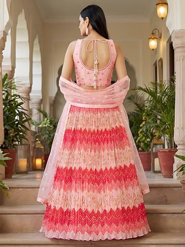 Zeel Clothing Women's Chinon Silk Embroidered Mirror Work Lehenga Choli with Dupatta (115-Pink-Women-Lehenga-Choli-Set; Free Size; Pink)
