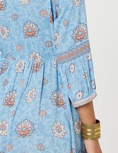BIBA Women Ankle Length Printed Tired_Casual Dress Mix and Match(Ribayat Collection2344_Sky Blue_40)