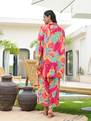 Divena Red Digital Printed Muslin Co-ord set