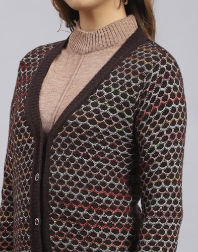 Monte Carlo Womens Woolen Blend Self Design Sweater (1239713Vn-1-38, Coffee, L)