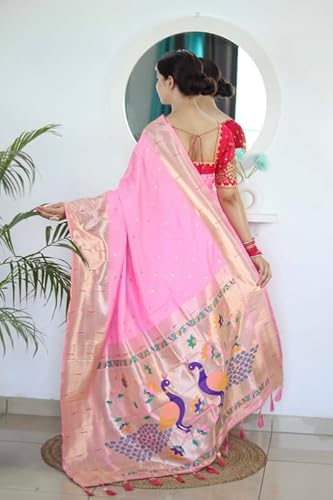 Panzora Woman's Pure Banarasi Paithani Silk Saree With Brocket Blouse Piece