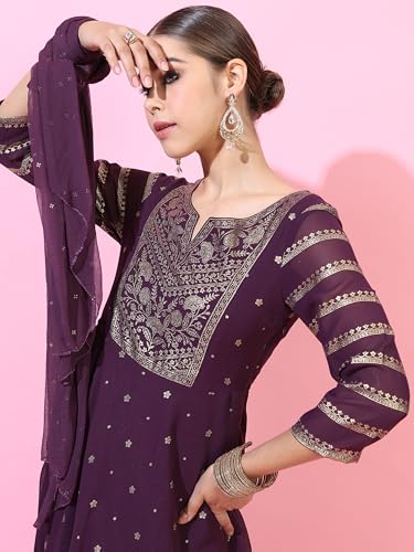 Vishudh Women's Polyester Maxi Dress (VNDS000221_Purple