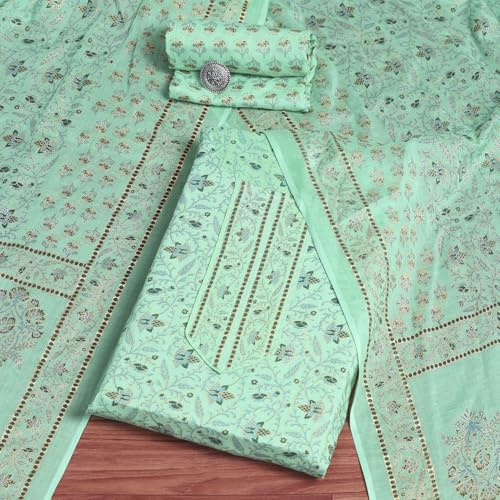 BIBA Women Green Cotton Screen Print Unstitched Suit Set_FREE SIZE