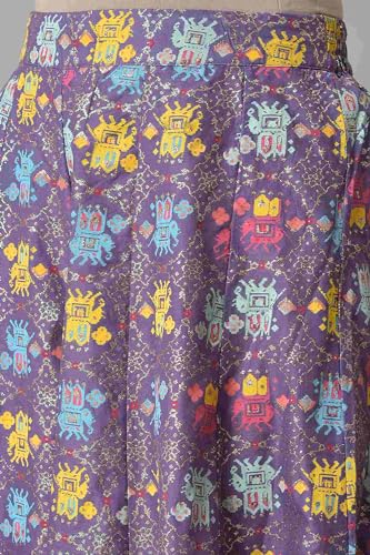 W for Woman Cotton Purple Printed Flared Culottes Divided Skirt