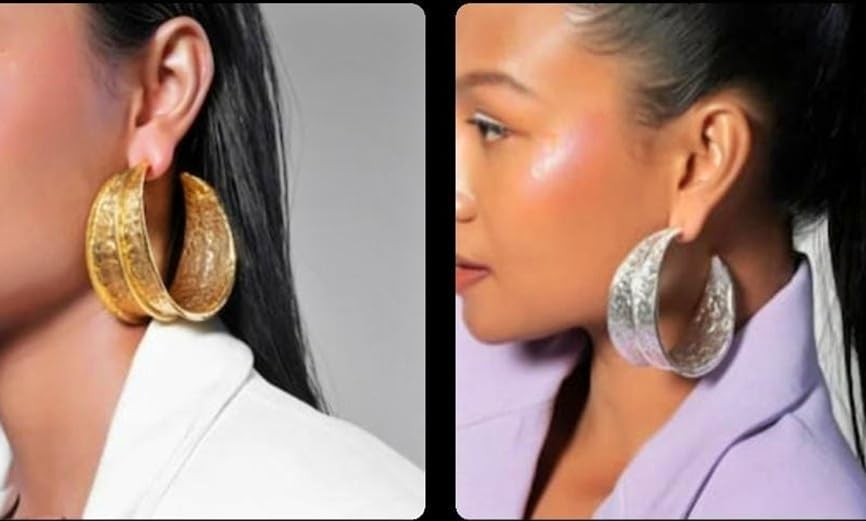 Jiaara Handcrafted Hammered Brass Gold Bold Hoop Earrings For Women