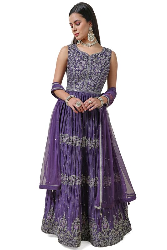 Soch Womens Purple Zari Embroidered Chinon Blend Ethnic Gown