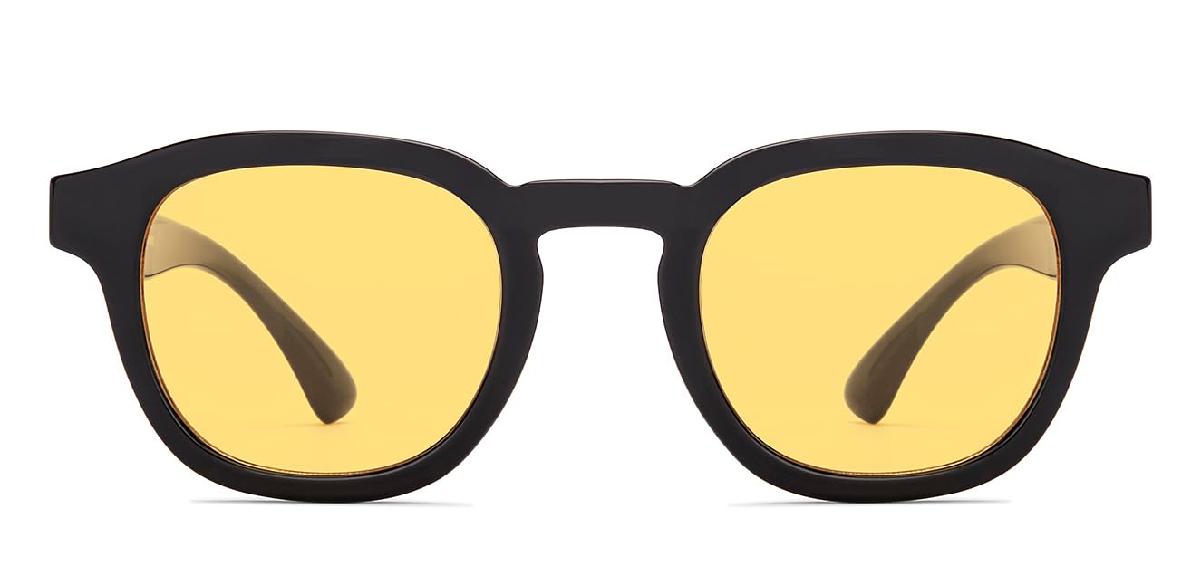 Vincent Chase By Lenskart | Black Yellow Full Rim Round | Indoor Glasses | 100% UV Protected | For Men & Women | Large | VC S17433