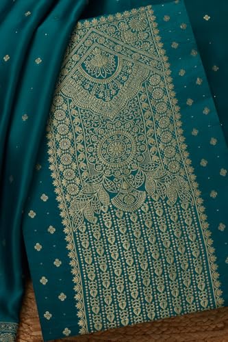 Soch Womens Turquoise Blue Gajji Silk Zari Woven Unstitch Dress Material With Zari Woven