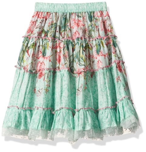 BIBA Girl Printed Flared Maxi Dress Skirt (Kw4455_Mint Green_3)