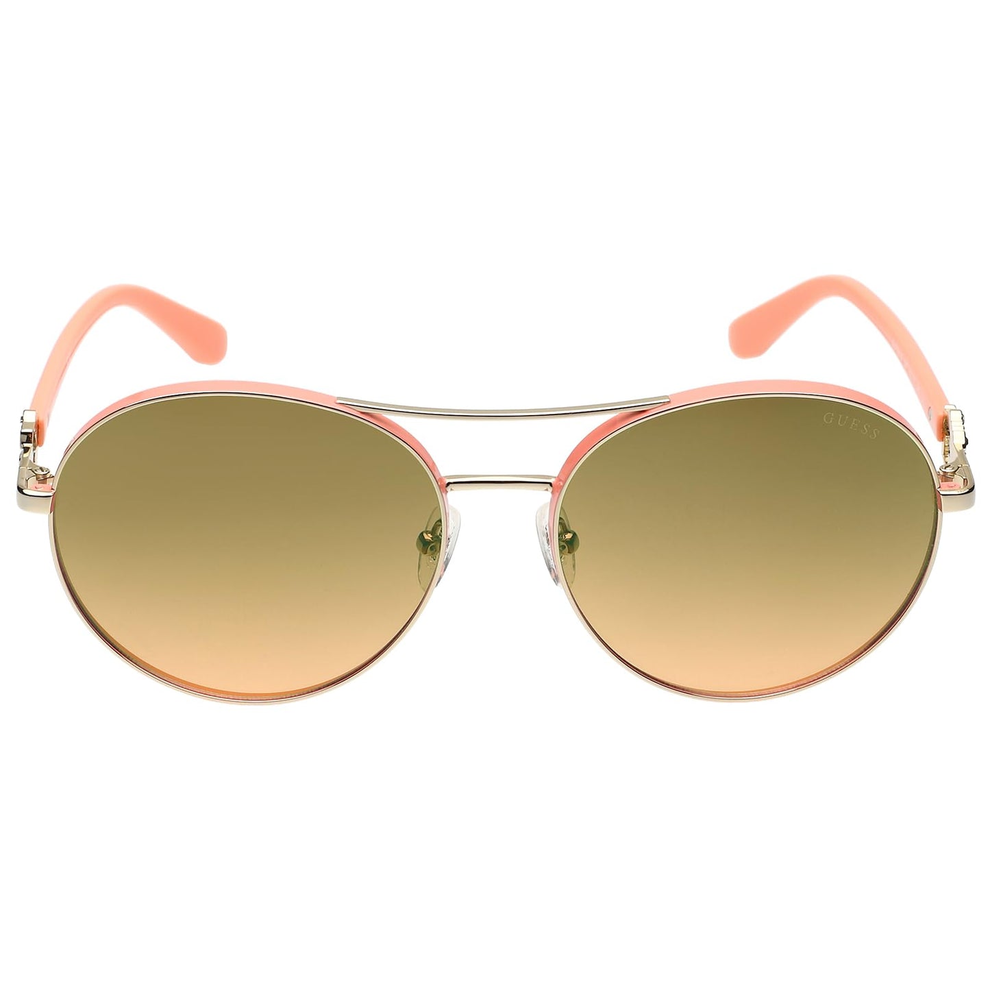 GUESS|Gold Full Frame Round Sunglasses|100% UV Protected (Uv 400) Brown Gradient Faded Lens|Women's|Large|GU7791 32F 62 S