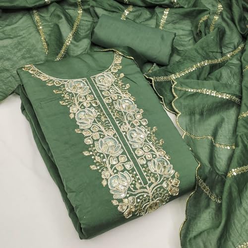 Leeli Peeri Designer Women's Silk Embroidery Work Unstitched Salwar Suit Dress Material