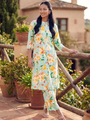 Max Women Floral Print Straight Kurta Set(Green_S)