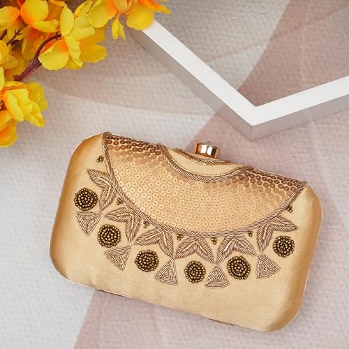 For The Beautiful You Neck Embroidered Women's Clutch (Gold)