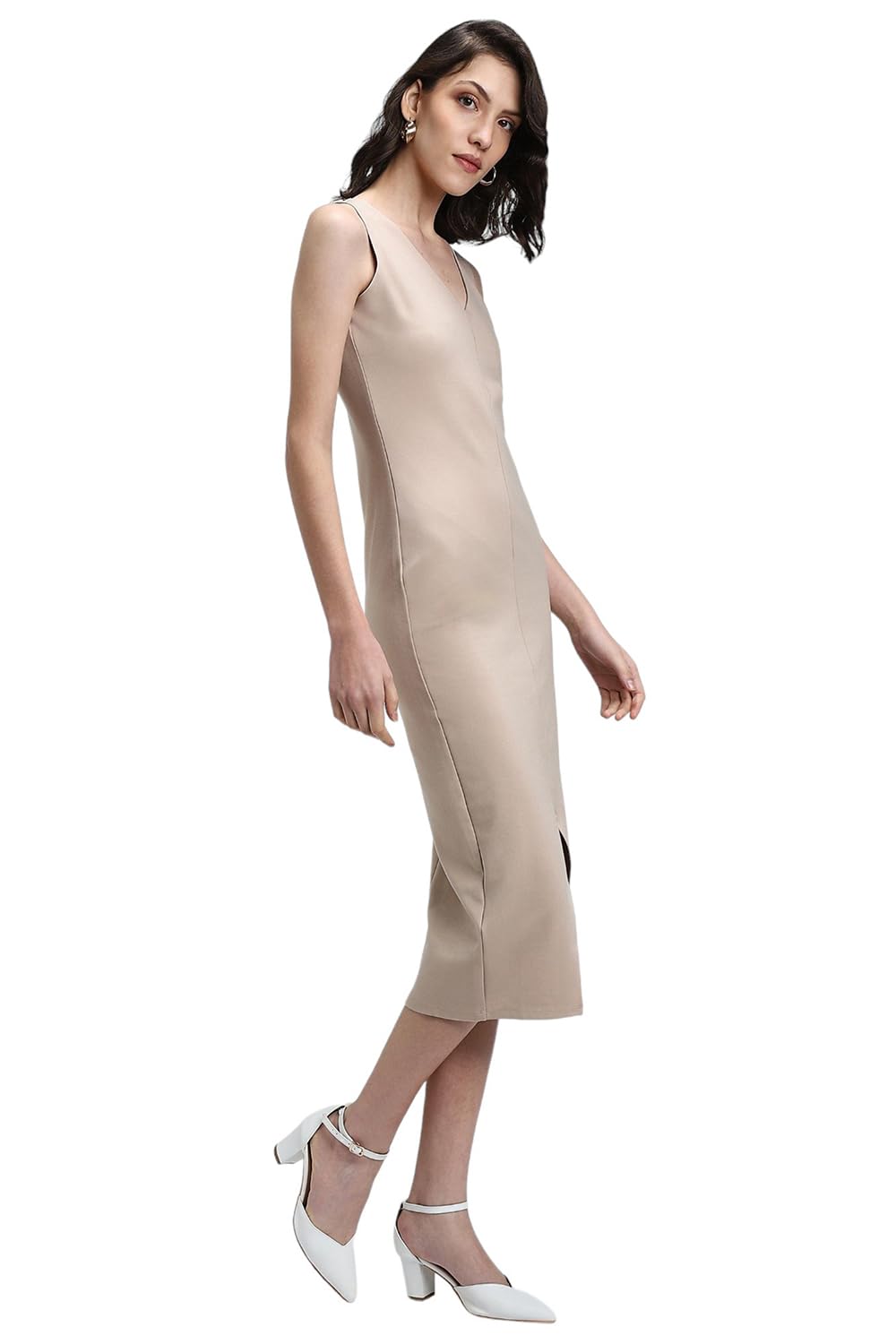FOREVER 21 Women's Rayon Bodycon Knee-Length Dress (FWA24CDRF0108_Beige