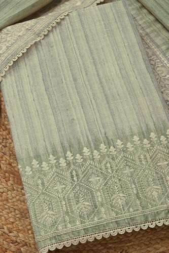 Soch Womens Olive Art Tussar Digital Print Unstitch Dress Material With Thread Work