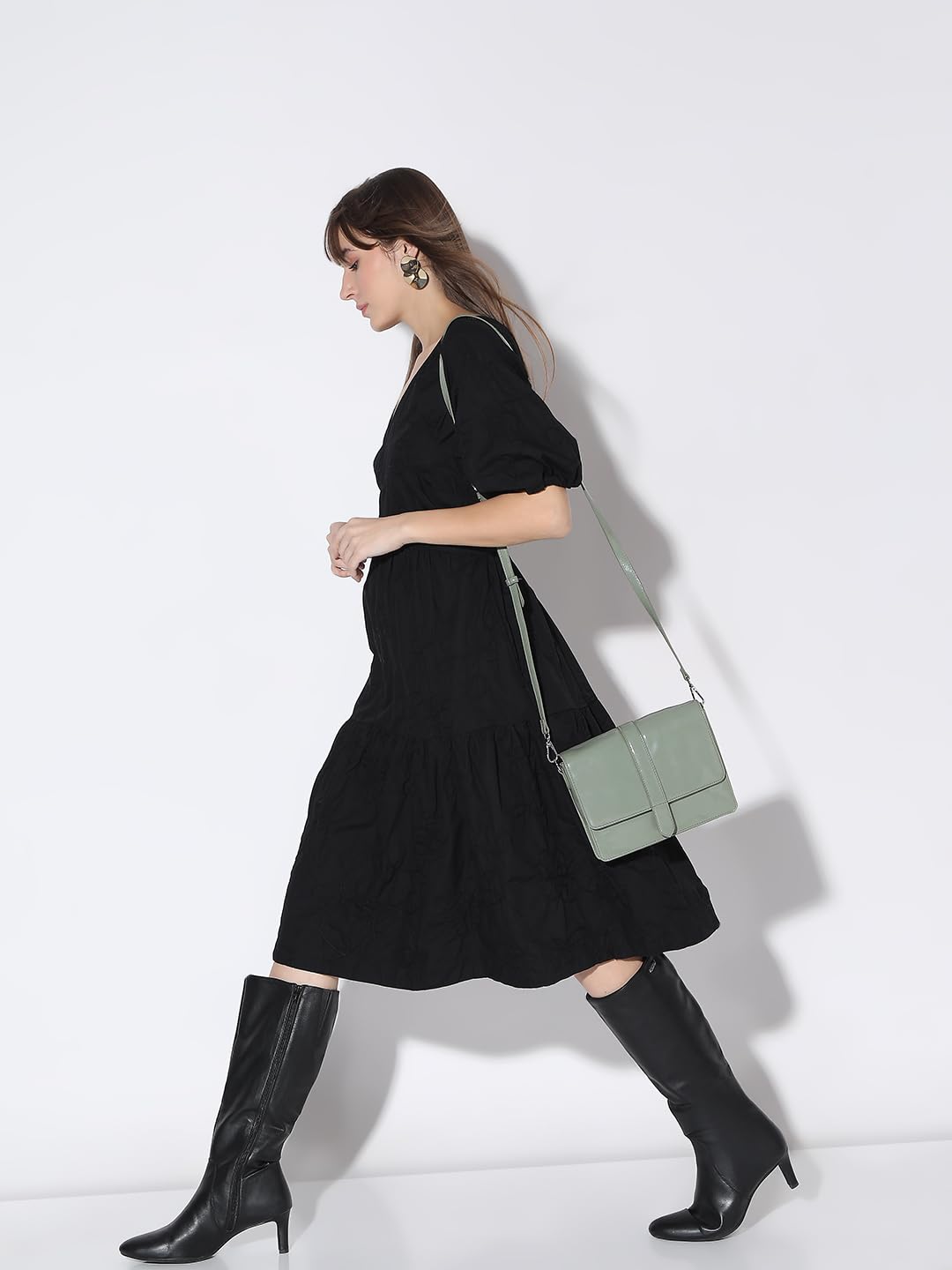 Vero Moda Women's Cotton Blend Fit and Flare Knee-Length Dress (9010103-Jet Black_Jet