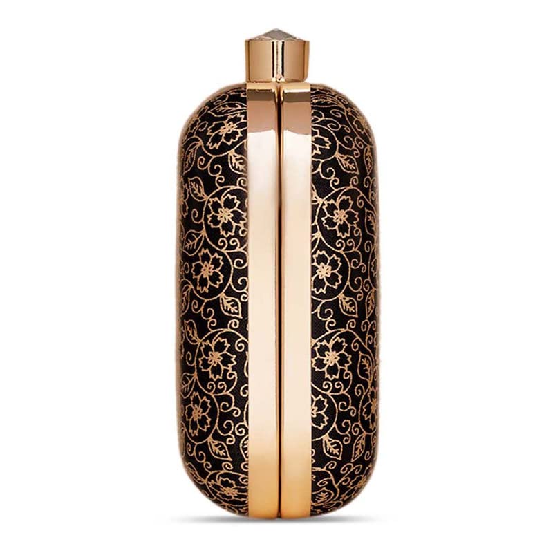 ZOUK Charminar Jaali Motif Printed Women's Mashru silk Black and Golden Clutch