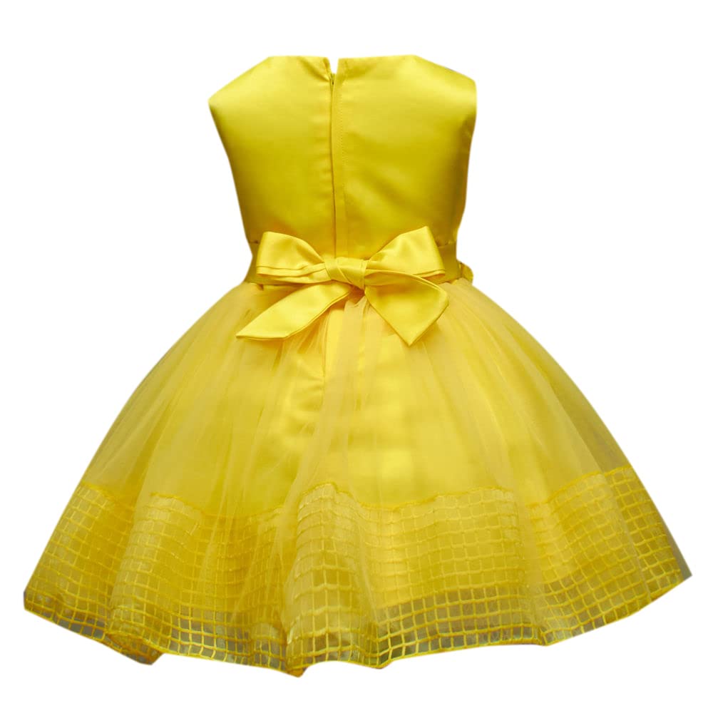 Hopscotch Girls Sleeveless Solid Party Dress in Yellow Color for Ages 2-3 Years