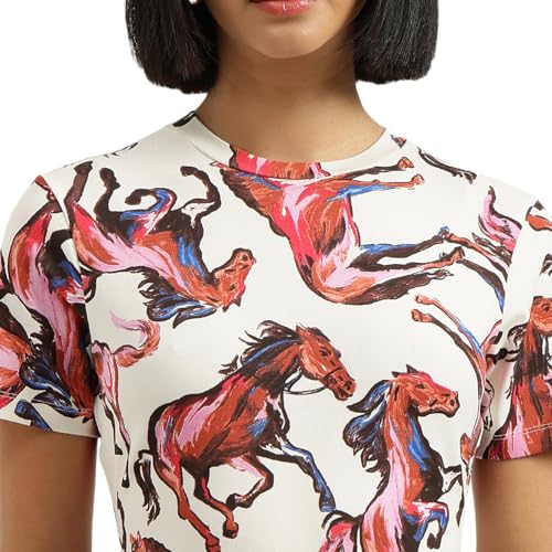 United Colors of Benetton Round Neck Animal Print Knit Dress - (Size:2XL) - 26P3E98W3G74I901 White