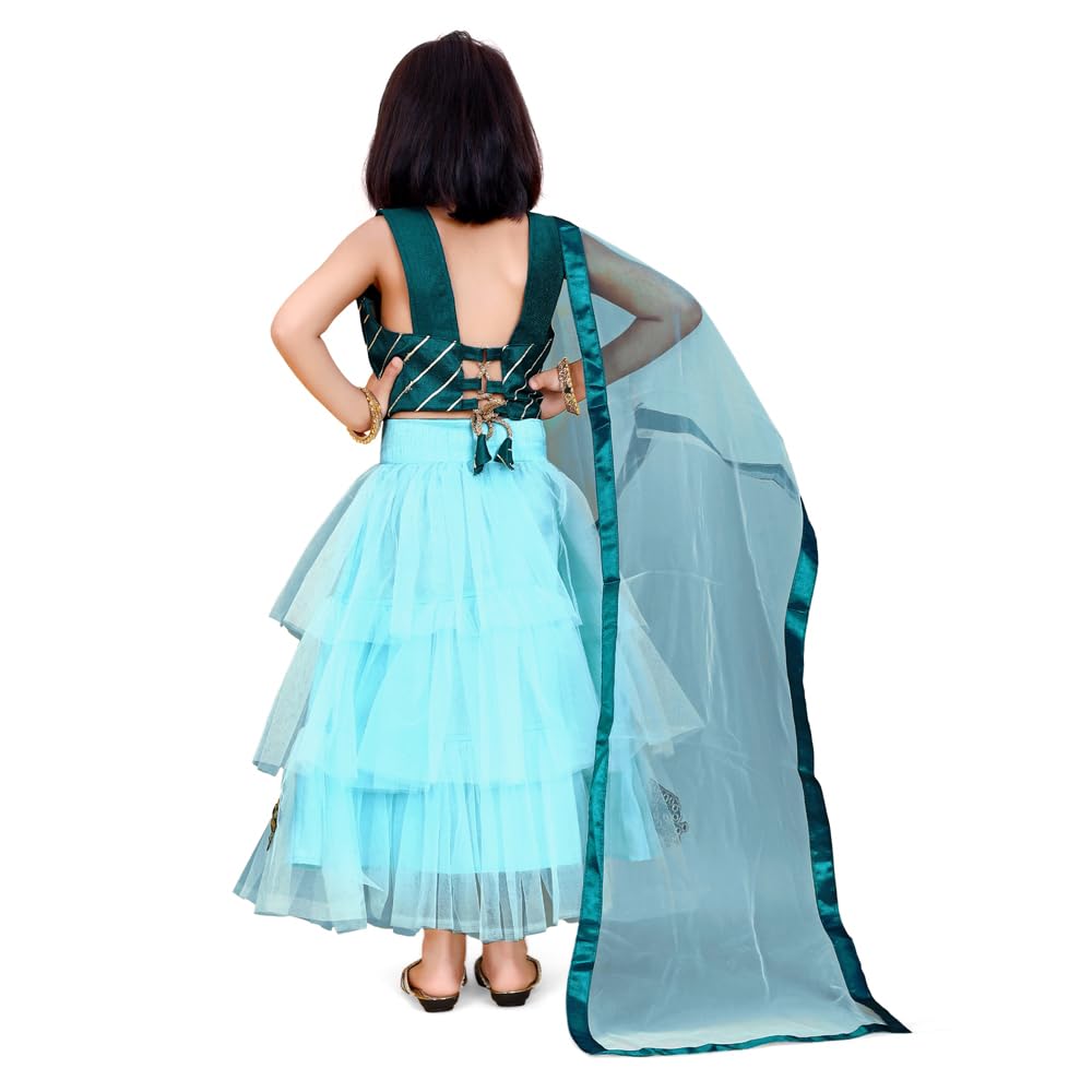 satyamfab Princess Lehenga Choli Set with Mirror Embroidery & Soft Net Dupatta - Ready to Wear for Girls.(12-18 Months)