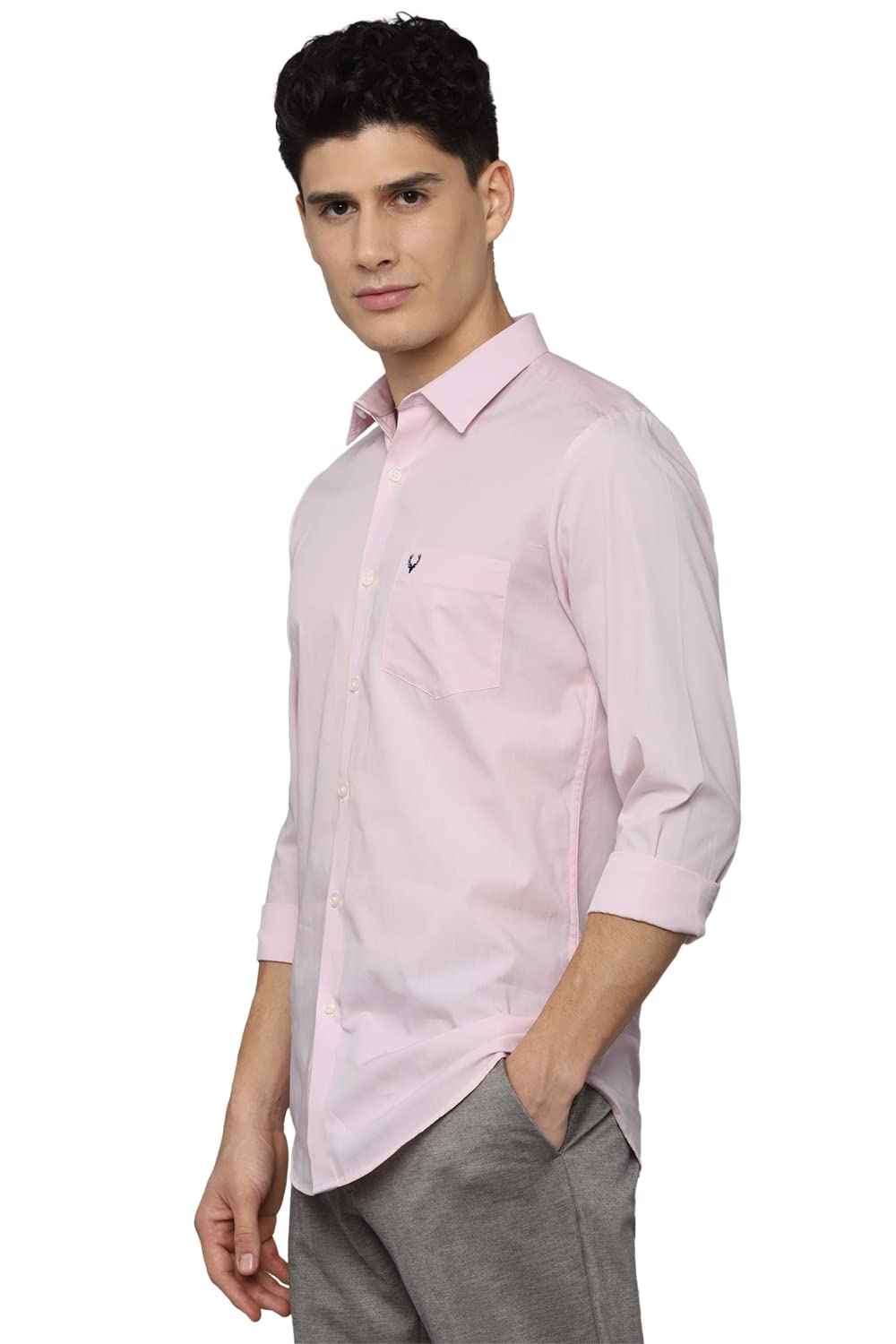 Allen Solly Men's Solid Regular Fit Shirt (ASSFQMOBR94155_Pink 42)