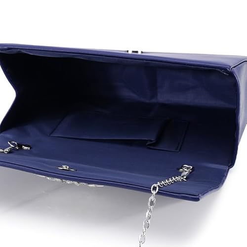 ZEVORA Women's Framed Foldover Clutch | Detachable Chain Sling Strap | Ladies Purse Wallet 08A Blue (22X14 CM)