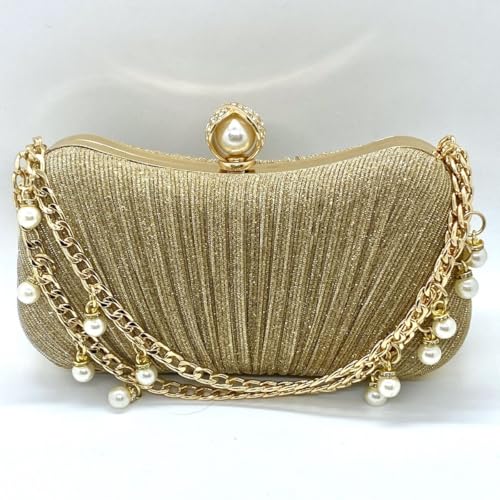 Mastyle® Pleated Clutch Handbag For Women With Double Chain Strap And Bulb Design Lock