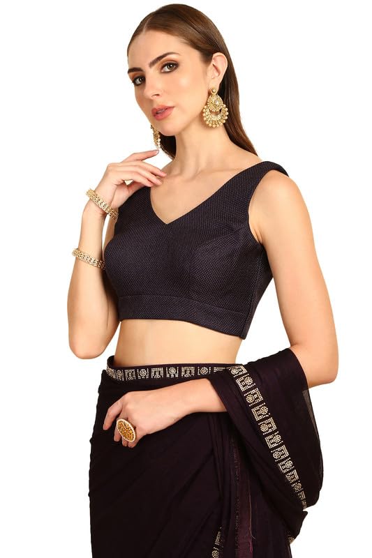 Soch Womens Navy Blue Textured Jute Princess Line Padded Blouse(8909058167241)