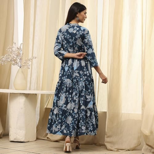 Biba Women Earthy Blue Cotton Dress_38
