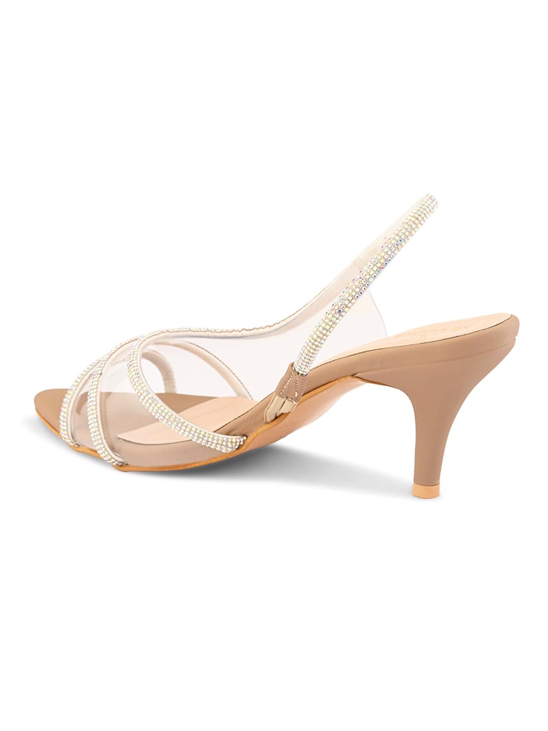 XE Looks Nude Slingback Heels with Clear Straps | Crystal Detailing | Elegant Party Sandals For Girls & Women