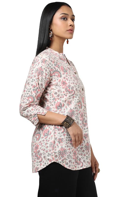 Soch Womens Beige Linen Floral Print Tunic