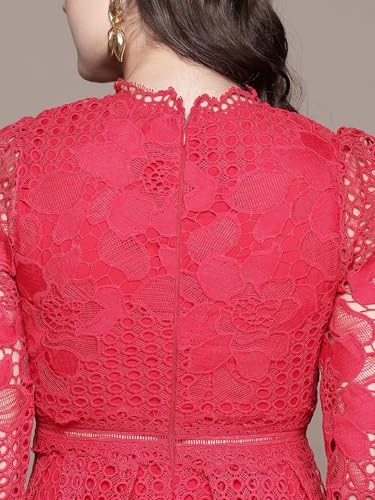 Label RITU KUMAR Red Marin Round Neck Long Dress