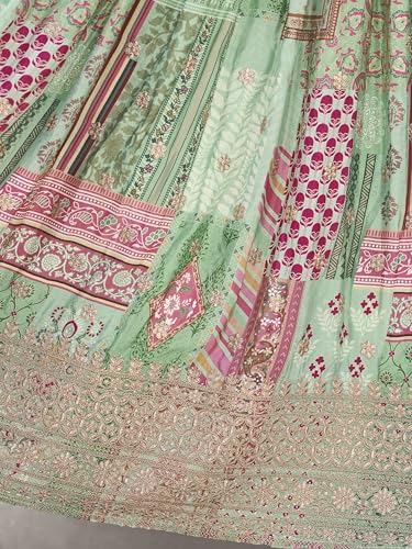 AG Clothing Women's Digital Print With Zari Dori Embroidery Work Chinnon Silk Lehenga Choli With Dupatta (ZC-Queen-7050-Green-Women-Lehenga-Choli-New; Free size)