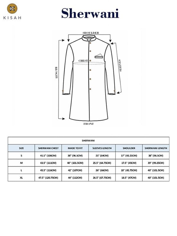 KISAH Men's Navy Blue Sherwani Trousers Set, Cotton Full Sleaves, Knee Length, Straight, Regular Fit, Mandarin Collar Ethnic Wear