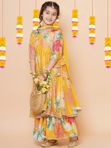 DIGILINE Kids Girls Salwar Suit Set, | Traditional Indian Ethnic Wear, | Floral Print, 3-Piece Kids Salwar Set 3-Years to 15 Years Yellow Pink