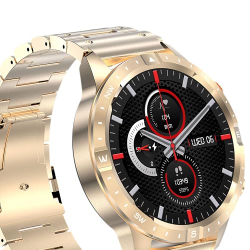 URJIX® Smart Watch 1.43-inch Screen Display Wrist Watch for Running Cycling Student Gold Steel Strap