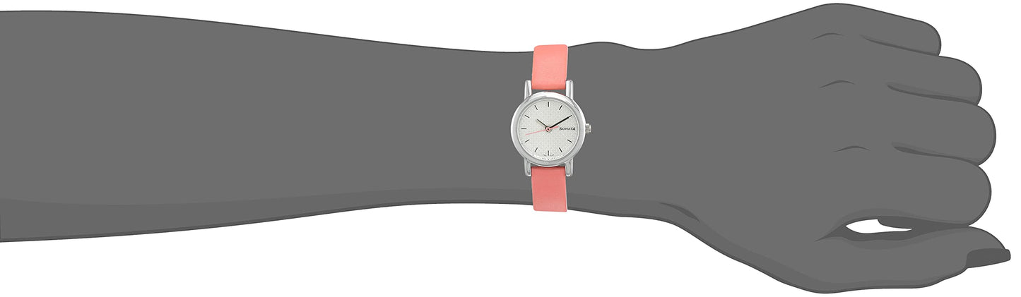 Sonata Splash White Dial Women Analog Watch with Leather Strap-NS8976SL15/NT8976SL15