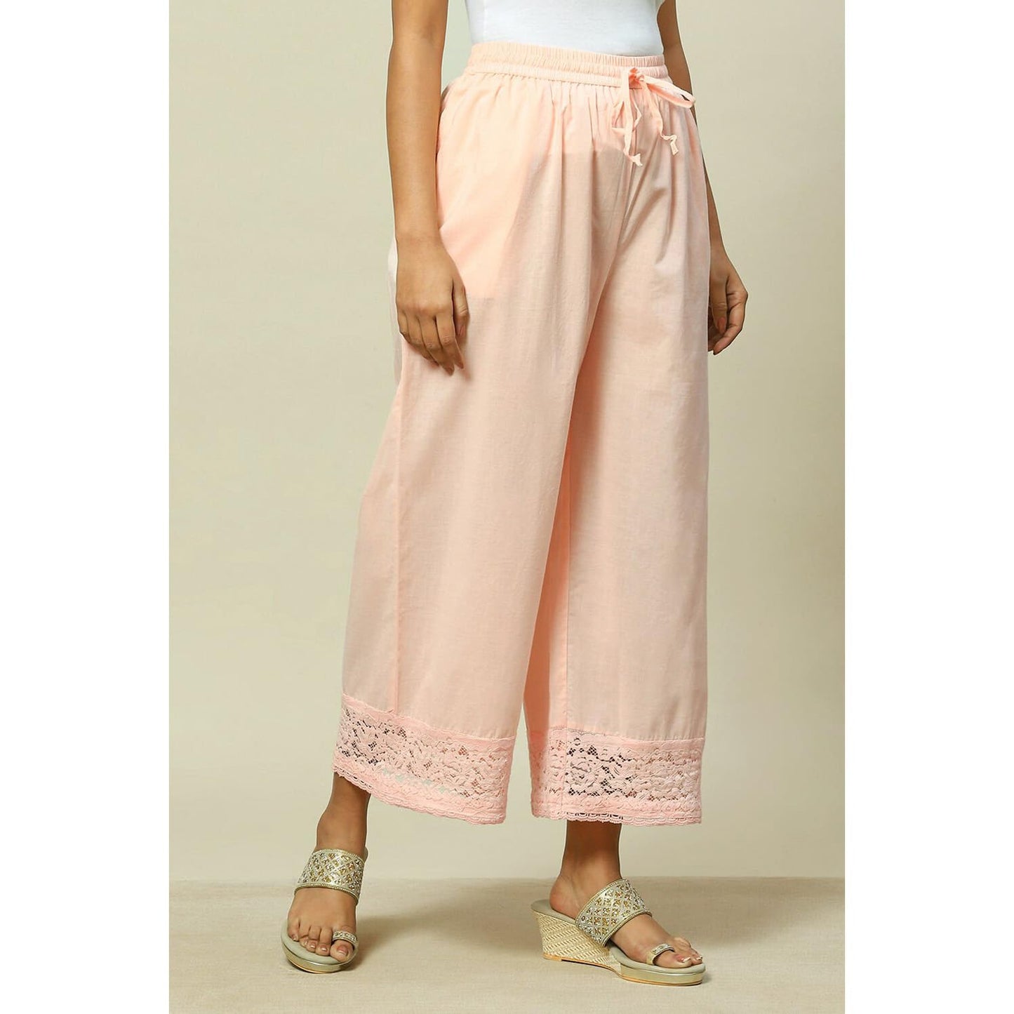 Rangriti Women Cotton Solid Palazzo (RMMLOVELAC18034_Pink_M)
