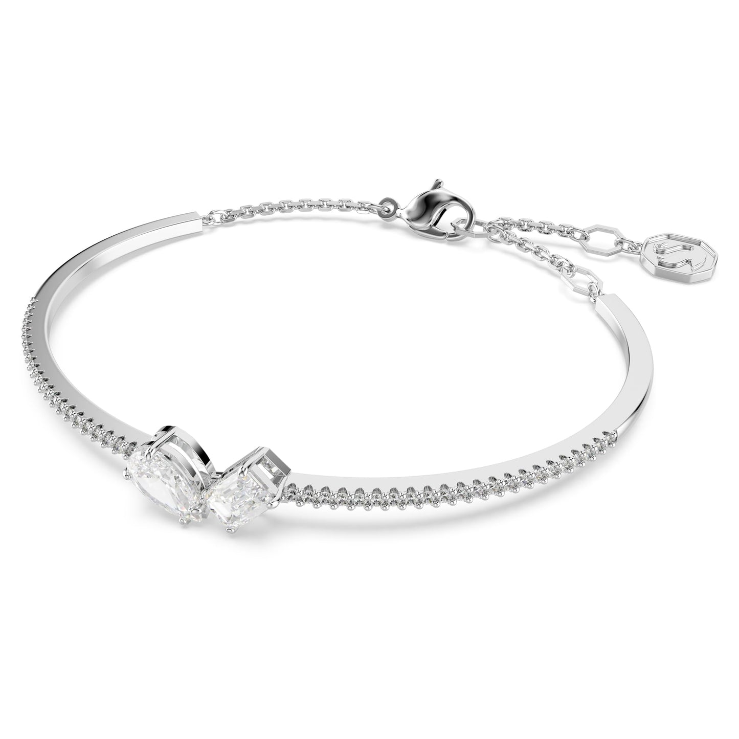 Swarovski Mesmera bangle, Mixed cuts, White, Rhodium plated