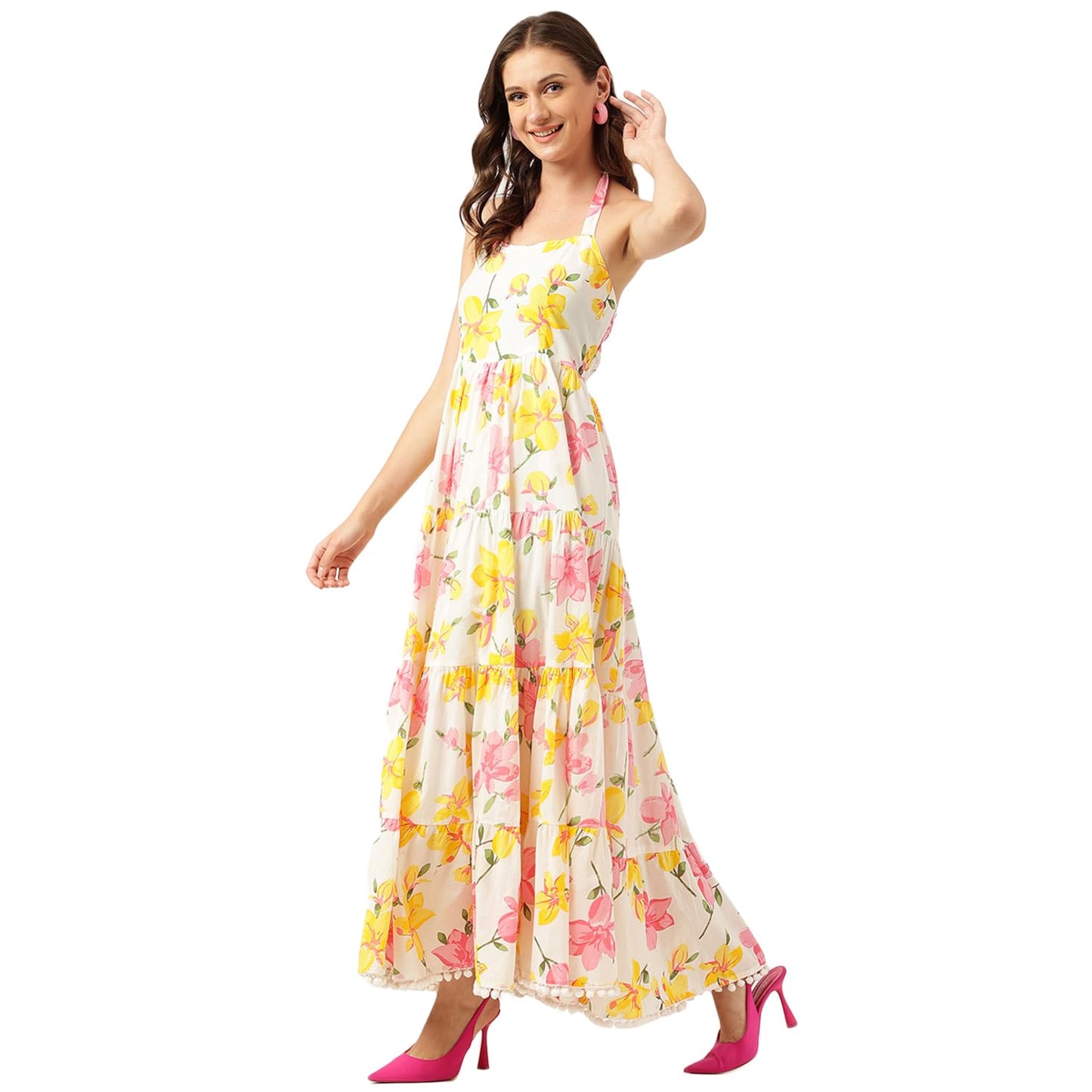 Divena Tie Dye Printed A-line Dress Pink